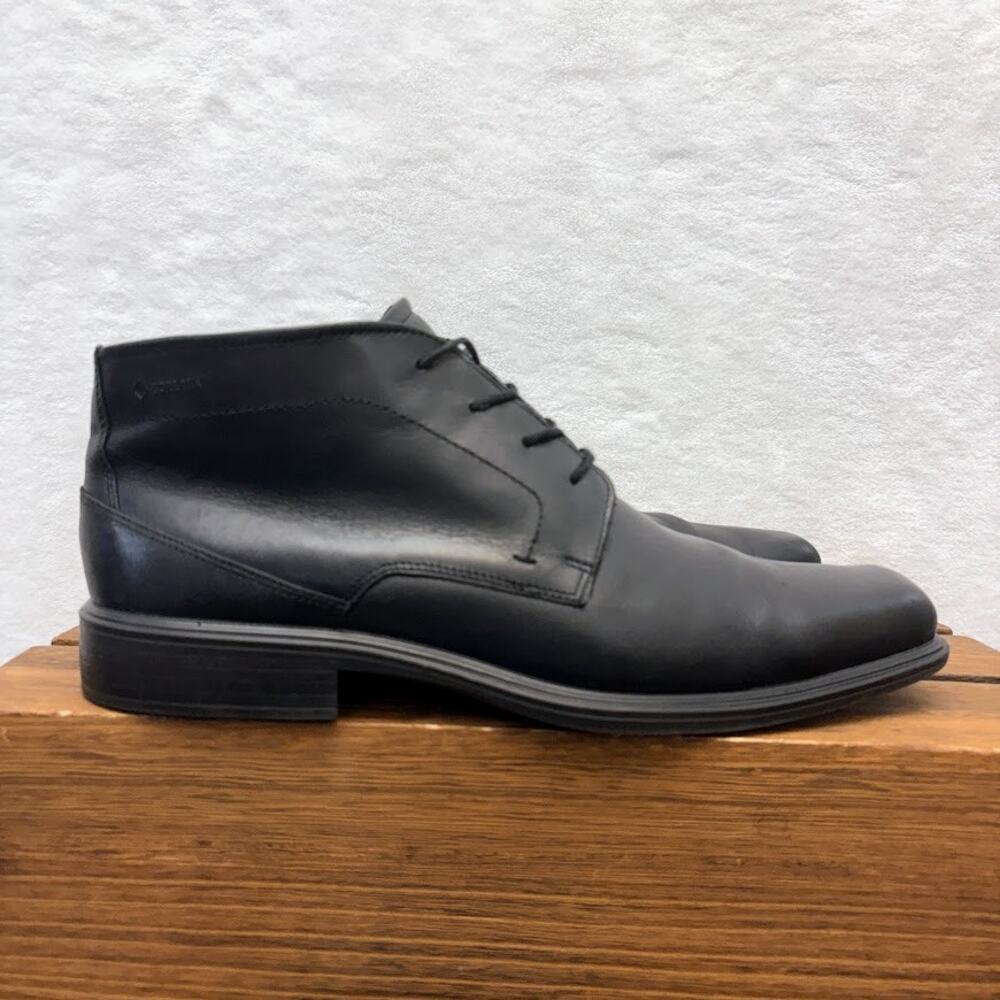 Ecco Men's Johannesburg Dress Boots Black Leather Lace Up Ankle Boots EU 45